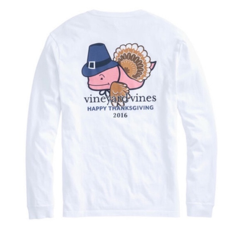 NWT Vineyard Vines Men’s Longsleeve Graphic Pocket Tee Happy Thanksgiving 2016